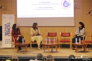 De Gauche à droite : Mme Irinie Safwat, Mme Samah Shehata, l'adjointe de l'Attaché de Coopération pour le français à Institut français d'Egypte et Mme Salwa Youssef, Coordinatrice de français au collège Notre-Dame de Sion