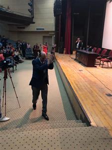 Lors de la conf&eacute;rence de Mohamed Sobhy