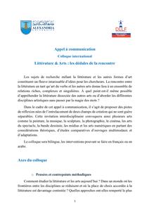  Annonce d'une conférence scientifique organisée par le Département de Langue Française - Faculté des Arts - Université d'Alexandrie - intitulée : Littérature et Arts