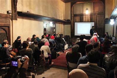 Participants attending a lecture by Dr. Haitham Nawar, at Bayt Al-Sinnari