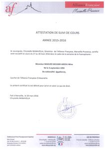Attestation de suivi de cours