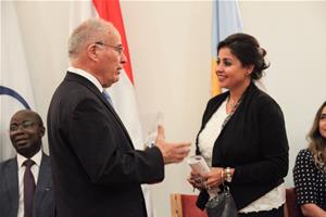 M. Arnaud Ramière de Fortanier, inspecteur général des Archives de France et président de l’Association du Souvenir de Ferdinand de Lesseps et du Canal de Suez avec Dr Marwa El Sahn, directrice du CAF