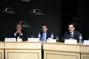 Les intervenants de la 2ème séance : M. Mounir Abdel Nour, Ancien ministre égyptien du Commerce et de l’Industrie, M. Ayman Badawy, Co-Président de la Section d’Alexandrie Chambre de Commerce Française en Egypte et M. Ahmed Darwish, Président de l’Autorité Générale pour la Zone Économique du Canal de Suez