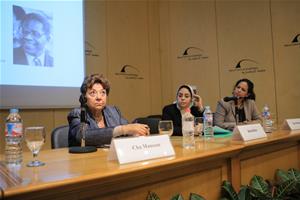 De gauche à droite : Dr Cha Mansour,  Professeur, Département de Langue et de Littérature Françaises, Faculté de Pédagogie, Université d’Alexandrie, Dr Rim Hafez,  Maître de conférences,  Filière des Langues Appliquées (FLA), Faculté des Lettres, Université d’Alexandrie et Dr Sara Elsingaby, Maître de conférences,  Département de Langue  et de Littérature Françaises, Faculté de Pédagogie, Université d’Alexandrie 