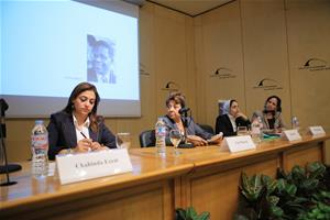 De gauche à droite : Dr Chahinda Ezzat, Professeur adjointe, Département de Langue et de Littérature Françaises, Faculté des Lettres, Université du Caire, Dr Cha Mansour, Professeur, Département de Langue et de Littérature Françaises, Faculté de Pédagogie, Université d’Alexandrie, Dr Rim Hafez, Maître de conférences, Filière des Langues Appliquées (FLA), Faculté des Lettres, Université d’Alexandrie et Dr Sara Elsingaby, Maître de conférences, Département de Langue et de Littérature Françaises, Faculté de Pédagogie, Université d’Alexandrie  