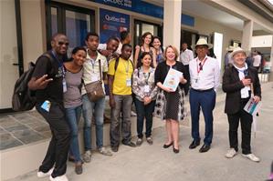 Les Caravaniers avec Christine Saint-Pierre ministre des Relations internationales et de la Francophonie du Québec au village de la Francophonie