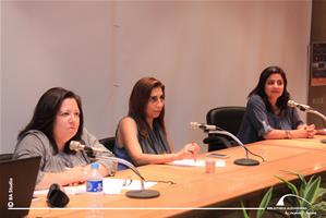 De gauche à droite : M<sup>me</sup> Hala El Mawy, Journaliste, présentratrice à la radio et experte en critique de cinéma, Mme Hala Galal et Dr Marwa El Sahn, Directrice du CAF