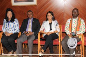 De gauche à droite : Mme Imane Ismail, La Directrice des Ambassadrices de Hammamet, SEM Soriba Camara, l'Ambassadeur de la République de Guinée, Dr Marwa El Sahn, Directice du Centre d'Ativités Francophones et SEM Eugène Allou-Allou, Ambassadeur de la Côte d'Ivoire en Egypte