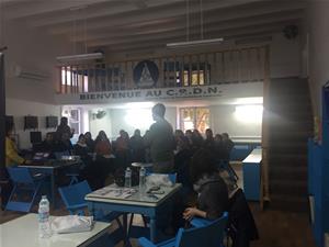  Les participants de l'atelier au Collège de la Mère de Dieu avec M.Wilfried N'SONDE, écrivain et musicien congolais