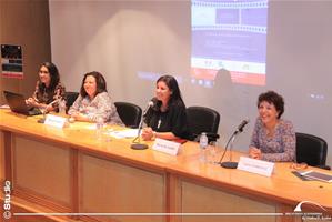 De gauche à droite : M<sup>lle</sup> Fadwa Issa, Spécialiste au CAF, M<sup>me</sup> Hala El Mawy, Journaliste, présentratrice à la radio et experte en critique du cinéma, Dr Marwa El Sahn, Directrice du CAF et M<sup>me</sup> Valérie Gerbault, Déléguée Générale du CMCA Direction des Relations et Coopérations Internationales de France Télévisions