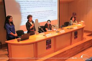 De gauche à droite : M<sup>lle</sup> Fadwa Issa, Spécialiste d'Activités Francophones au CAF, M<sup>me</sup> Valérie Gerbault, Déléguée Générale du CMCA Direction des Relations et Coopérations Internationales de France Télévisions, Dr Marwa El Sahn, Directrice du CAF et M<sup>me</sup> Hala El Mawy, Journaliste, présentratrice à la radio et experte en critique du cinéma