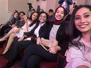 Les lauréates de l'atelier lors de la cérémonie d'inauguration du festival