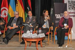 De gauche à droite : M. Jean Dominique Assié, Directeur des Campus et des Partenariats à l’Université Senghor, M. Josep Ferré, Directeur Exécutif, Fondation Anna Lindh, M<sup>me</sup>. Abeer El Wakil, Directrice adjointe des relations internationales et Responsable de la Francophonie à l’Université d’Alexandrie et M<sup>me</sup>. Riham Ghaly, Maître de conférences au Département de Langue Française, Faculté de Pédagogie, Université d'Alexandrie