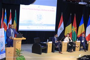 De gauche à droite : Mahamat Abdellatif, Directeur du Département Management à l'Université Senghor, Ahmed Sameh, Coordonnateur des politiques au Centre International du Caire pour la Résolution des Conflits, le Maintien et la Consolidation de la Paix (CCCPA), Ingy Mourad, Professeur à l'Université d’Alexandrie et Ex-membre du Parlement et Peter Kruzslics, Professeur à la Faculté de droit et des sciences politiques de l’Université de Szeged