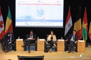 De gauche à droite : Mahamat Abdellatif, Directeur du Département Management à l'Université Senghor, Ahmed Sameh, Coordonnateur des politiques au Centre International du Caire pour la Résolution des Conflits, le Maintien et la Consolidation de la Paix (CCCPA), Ingy Mourad, Professeur à l'Université d’Alexandrie et Ex-membre du Parlement et Peter Kruzslics, Professeur à la Faculté de droit et des sciences politiques de l’Université de Szeged