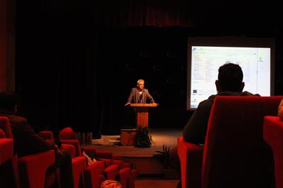 Participants attending a lecture by Dr. Rageh Dawood on Shadi Abdel-Salam film (Afaq) at Bibliotheca Alexandrina