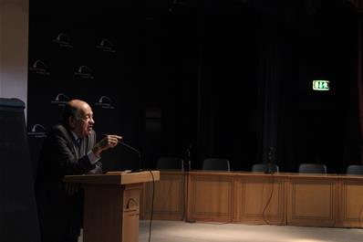 Participants attending a lecture by Dr. Wassim El-Sisi on the “Misconceptions about the Ancient Egyptian Civilization” at the Bibliotheca Alexandrina