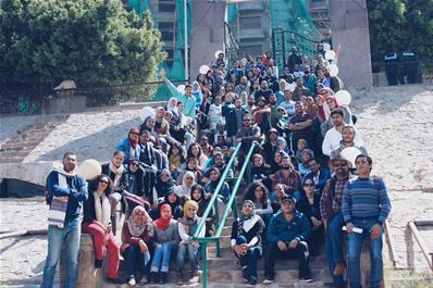 Participants, mentors and staff preparing to embark on the Nile cruise