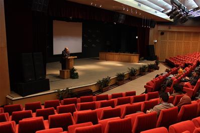 Participants attending a lecture by Dr. Wassim El-Sisi on the “Misconceptions about the Ancient Egyptian Civilization” at the Bibliotheca Alexandrina