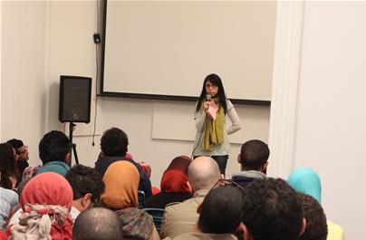 Participants attending a film screening at Medrar foundation for for contemporary art